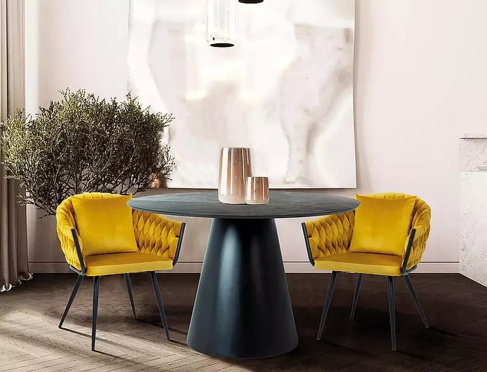 Stół okrągły ANGEL 120 szary efekt marmuru czarna podstawa - ANGELSZC