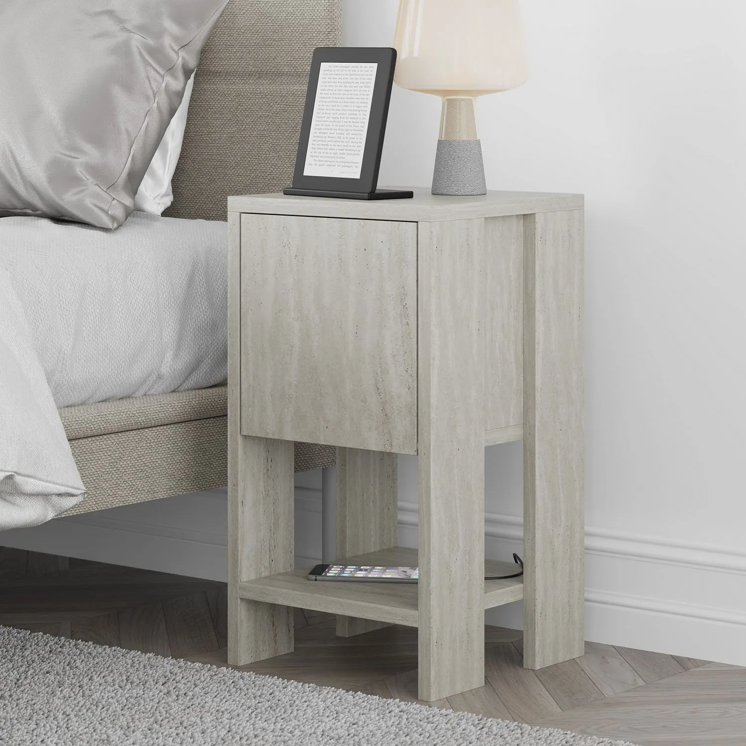 Szafka nocna trawertynowa EMA 30x30x55 beżowa efekt kamienia - ASI_776HMS3440