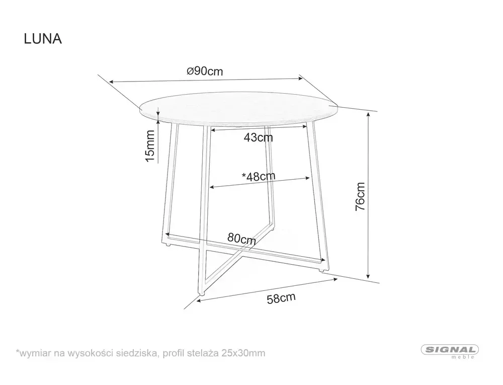 Stół LUNA Dąb Artisan/Czarny 90x90 Signal - LUNADC
