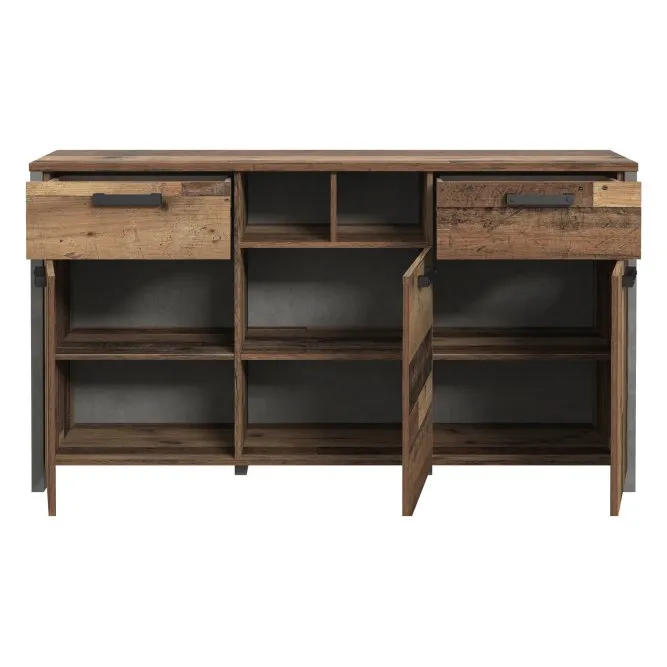 Komoda CLIF 3-drzwiowa z 2 szufladami i wnękami - old wood vintage, beton - CLFK231-C546