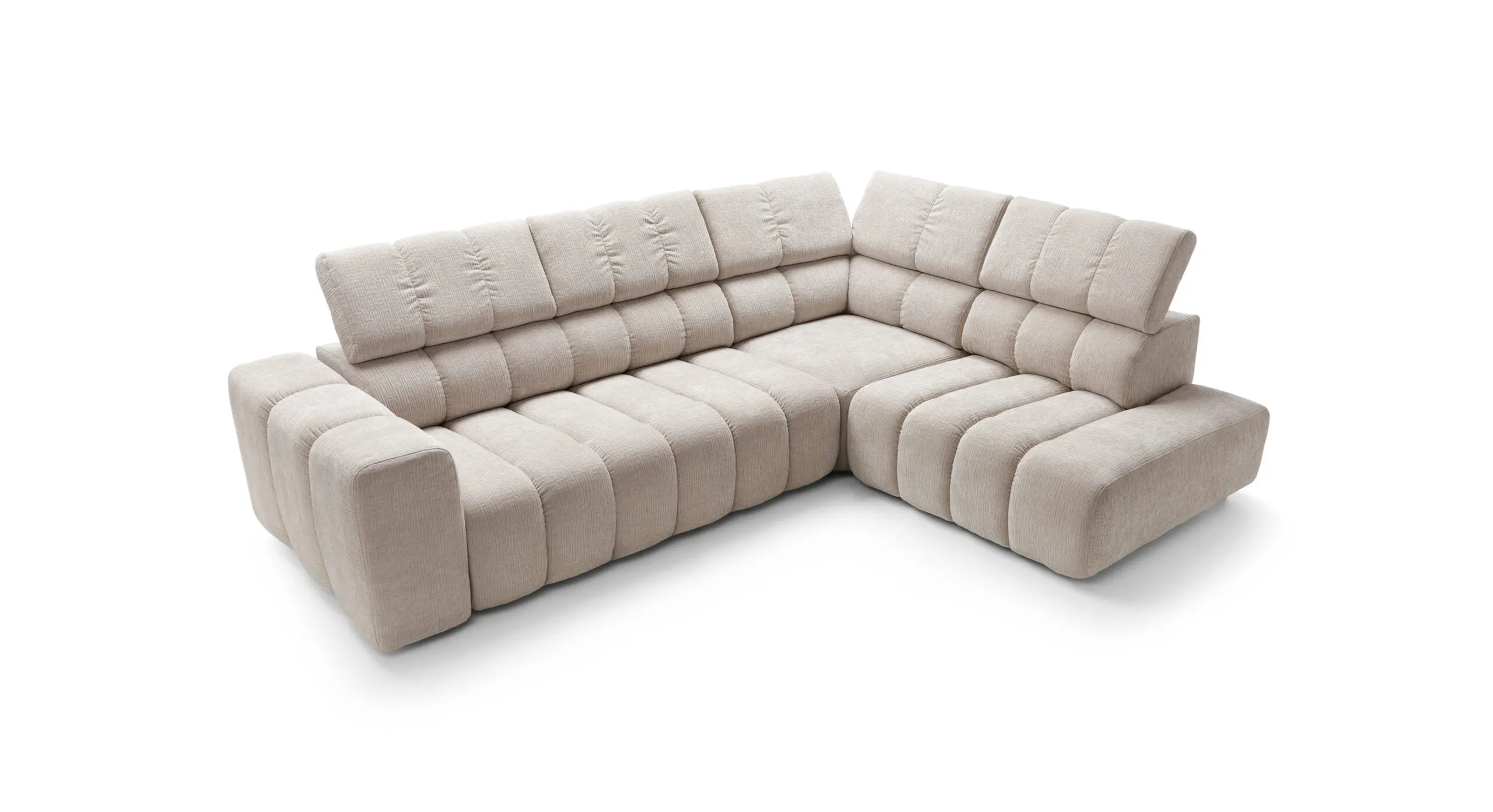 Narożnik modułowy ZURICH A2E-C-OTTR prawostronny, regulowane zagłówki - Tkanina Over The Horizon 08 beżowy - ZURICH_NAR_OTH08_P