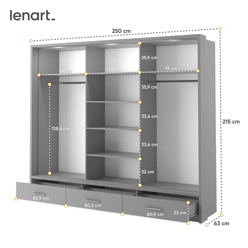 Szafa 3-drzwiowa LED ARTI AR-01P-3L 250cm szara - AR1SP3L