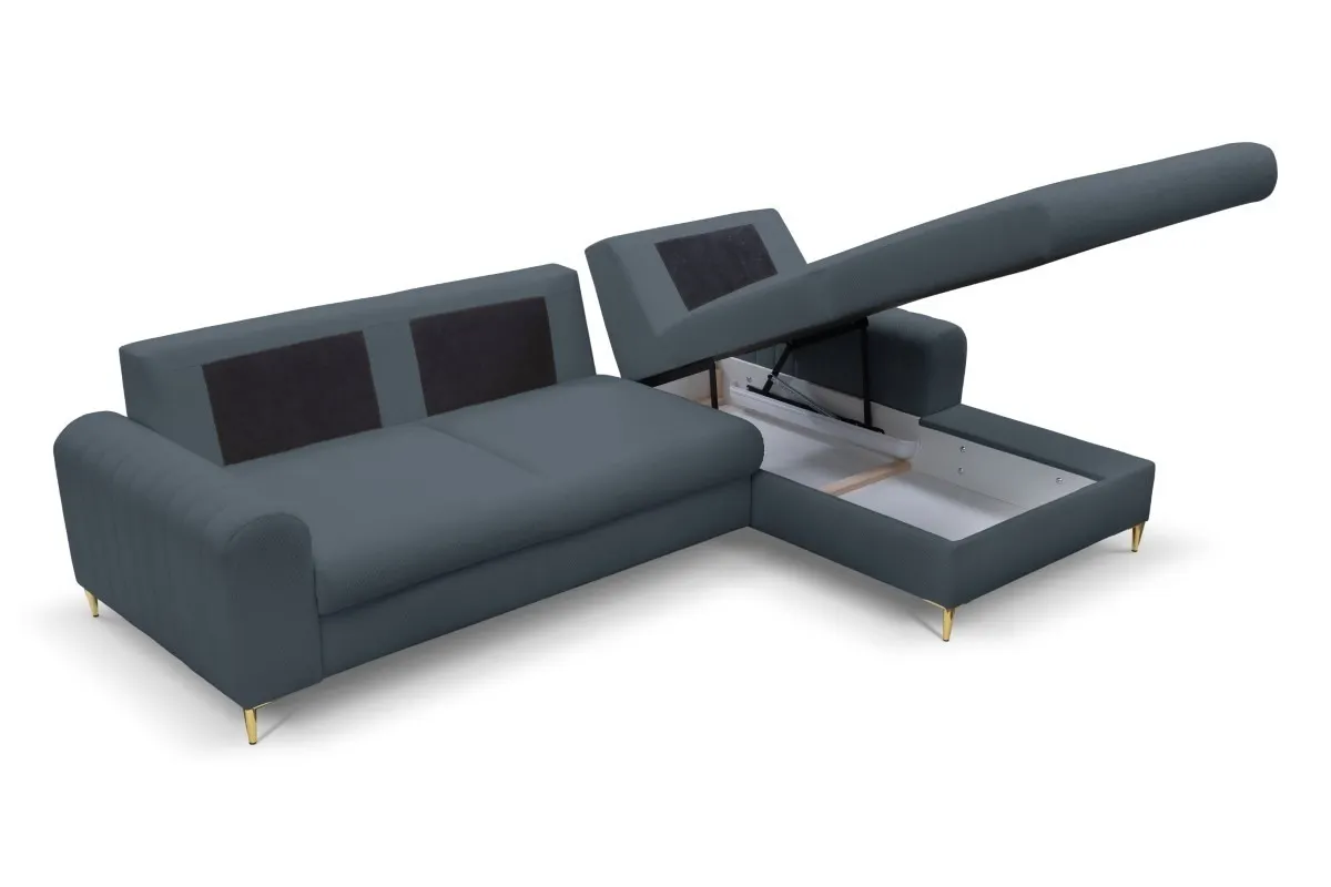 Narożnik rozkładany z pojemnikiem MONACO LOFT 251 cm prawy niebieski