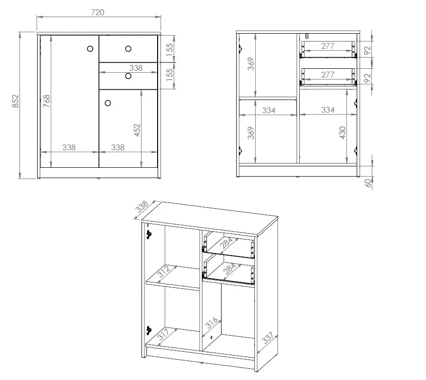 Komoda 2-drzwiowa z 2 szufladami LOFT 01 72 cm dąb artisan — zdjęcie 9