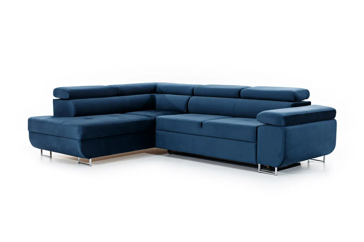 Narożnik lewostronny ANNABELLE L regulowane zagłówki srebrne nogi Monolith 77 granatowy - B_165781