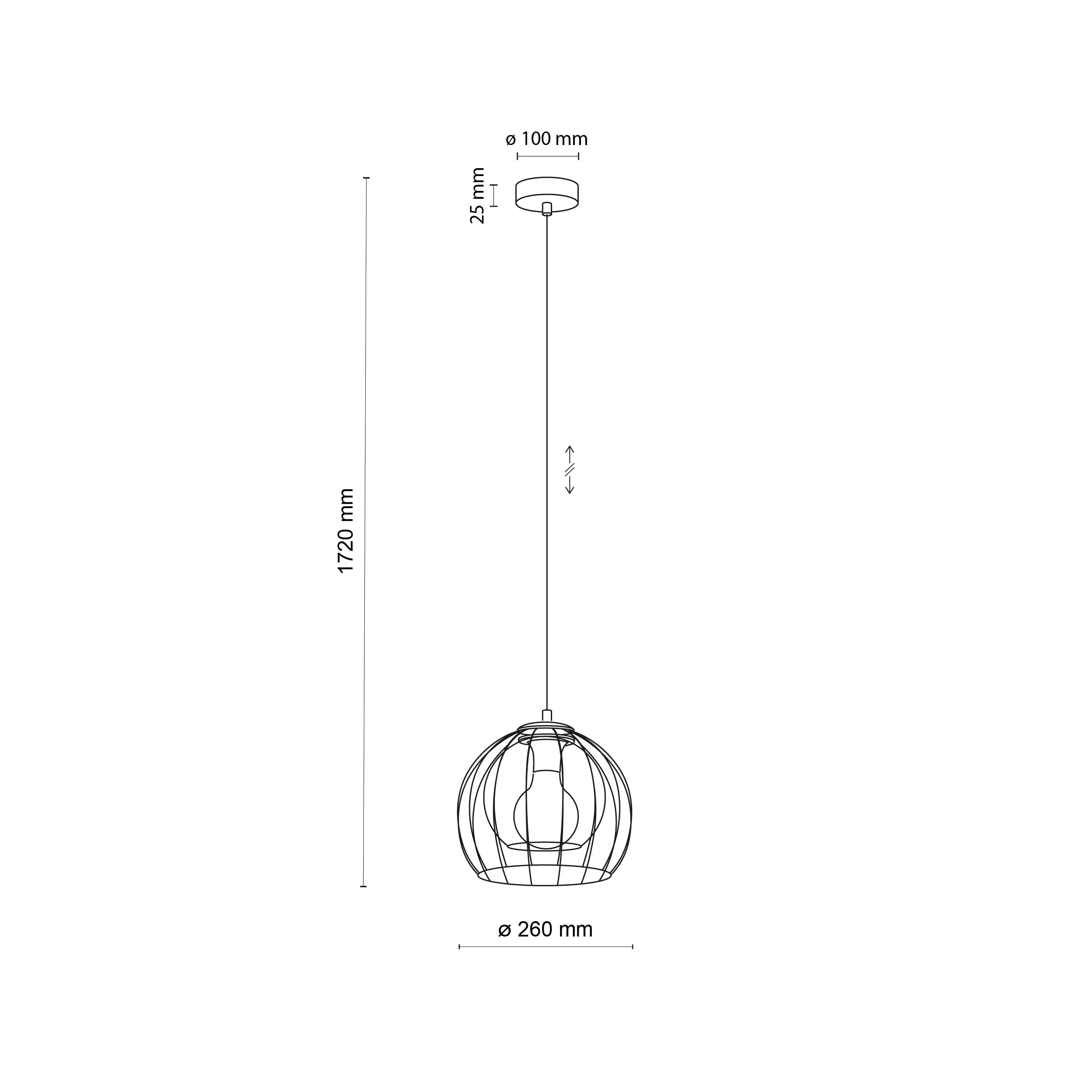 Lampa wisząca UNIVERSO czarna okrągły szklany przeźroczysty niebieski klosz 172x26cm - TK_3154