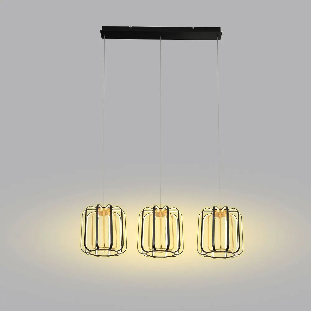 Lampa wisząca XARA potrójna czarno-złota 94x150 cm ze ściemniaczem LED - 7210-0310