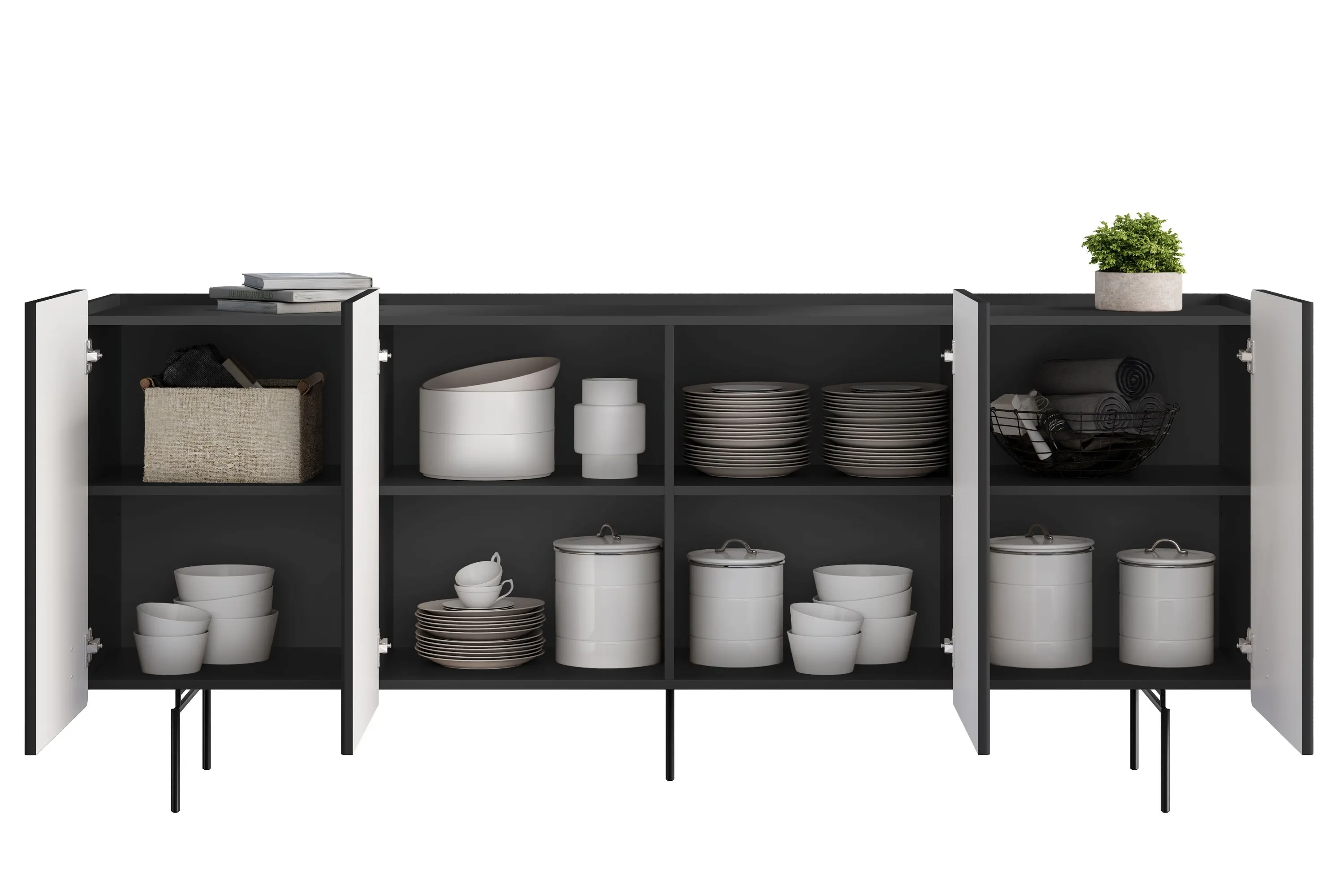 Komoda 4-drzwiowa MALMI 200cm - czarna - B_166968