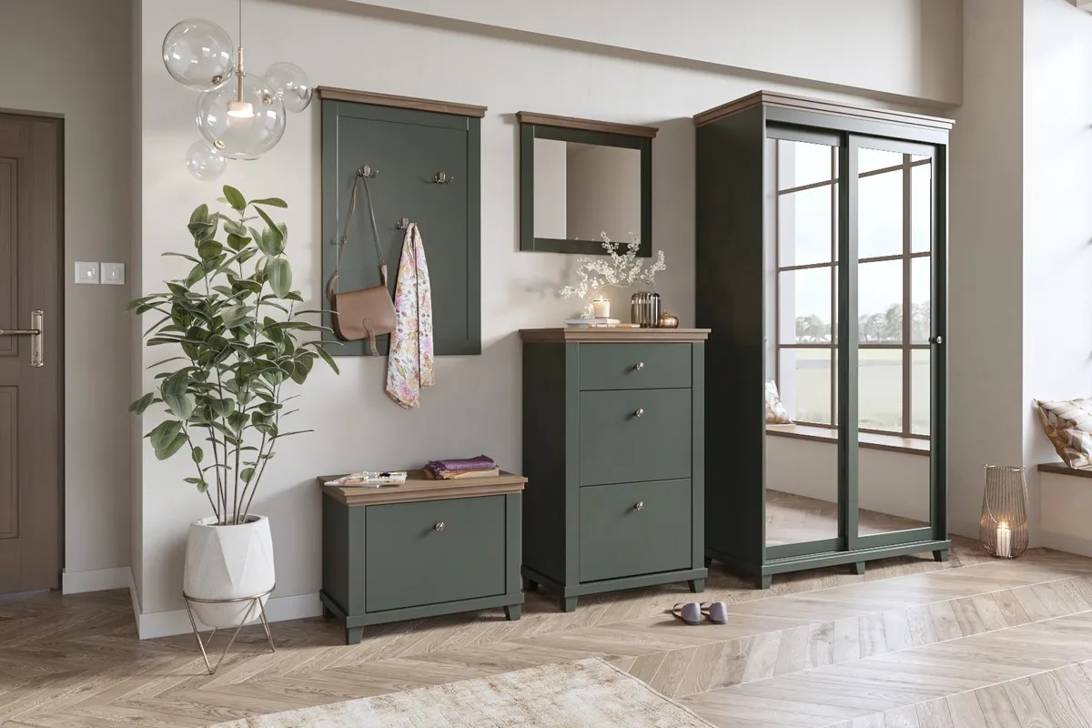 Szafka na buty z półkami EVORA 71x55 ciemnozielona/dąb Lefkas - 24ZRJU38