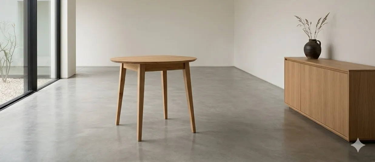 stół, drewniany, okrągły, minimalistyczny, salon