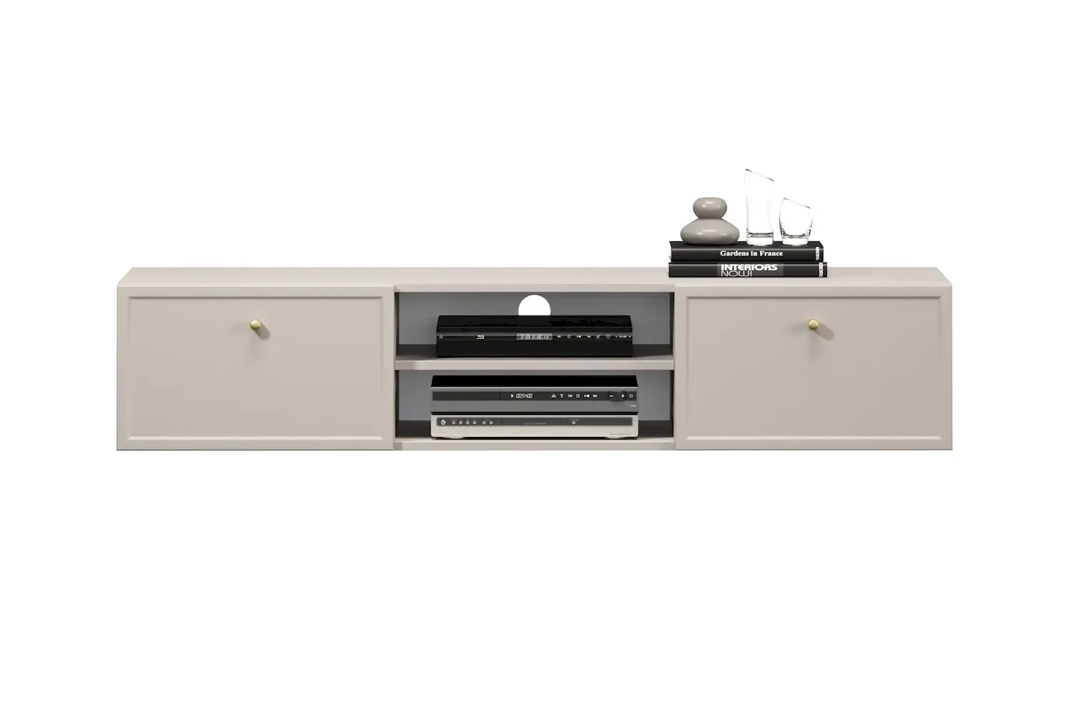 Szafka RTV wisząca z 2 szufladami LORINI 150 - cashmere gałka złota - B_166821