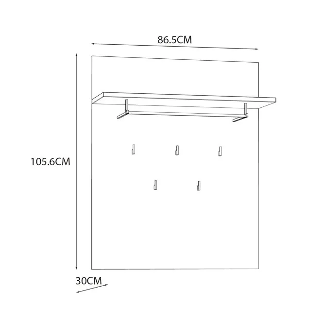 Panel wiszący z półką i haczykami CHISBURY - dąb riviera, modrzew jasny sibu - BHLD202-M482