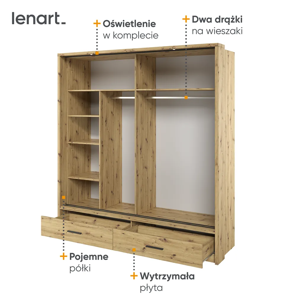Szafa 2-drzwiowa LED ARTI AR-05P 200cm dąb artisan - AR5DAP