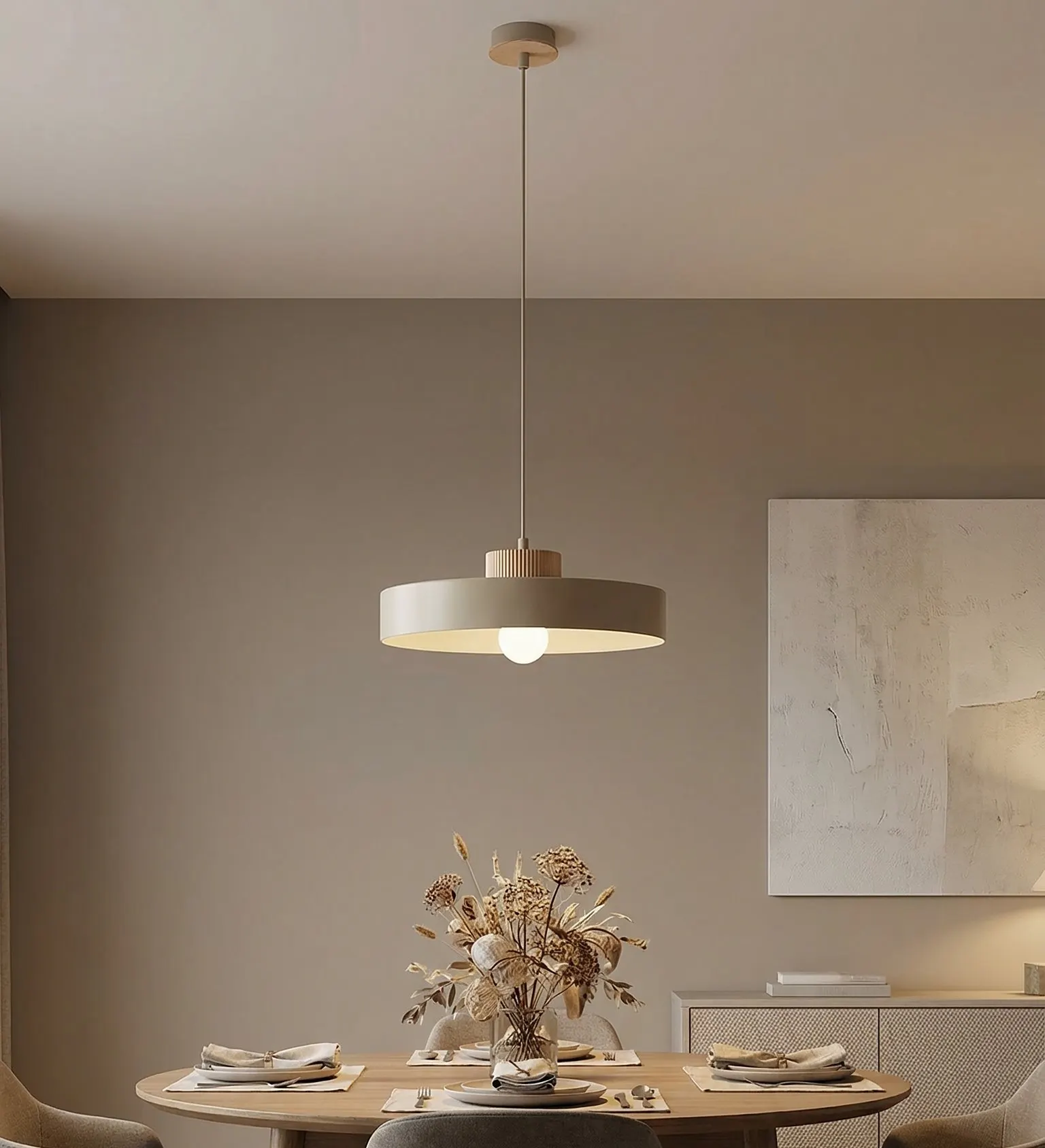 Lampa wisząca z dwuwarstwowym kloszem KIVI 1L mokka naturalny - 1668/1L