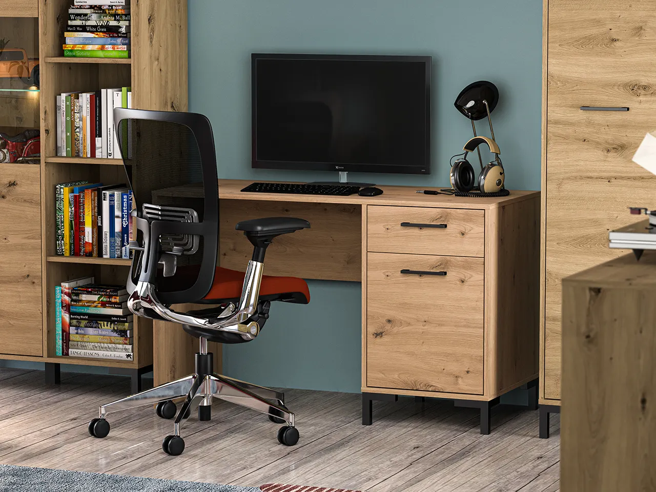 Biurko z szafką i szufladą NEVIO 23 dąb artisan - 1NEVI23-001