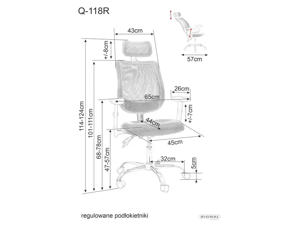 Fotel obrotowy ergonomiczny Q-118R czarny regulowany Signal — zdjęcie 8