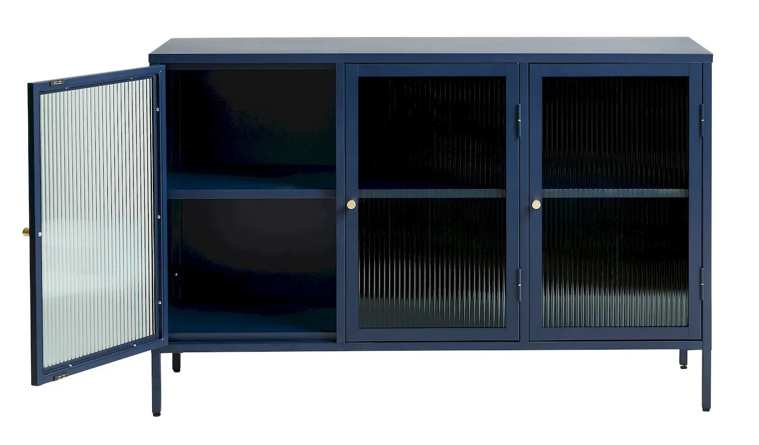 Komoda 3-drzwiowa BRONCO z przeszkleniem - niebieski, złoty - UN_44580400