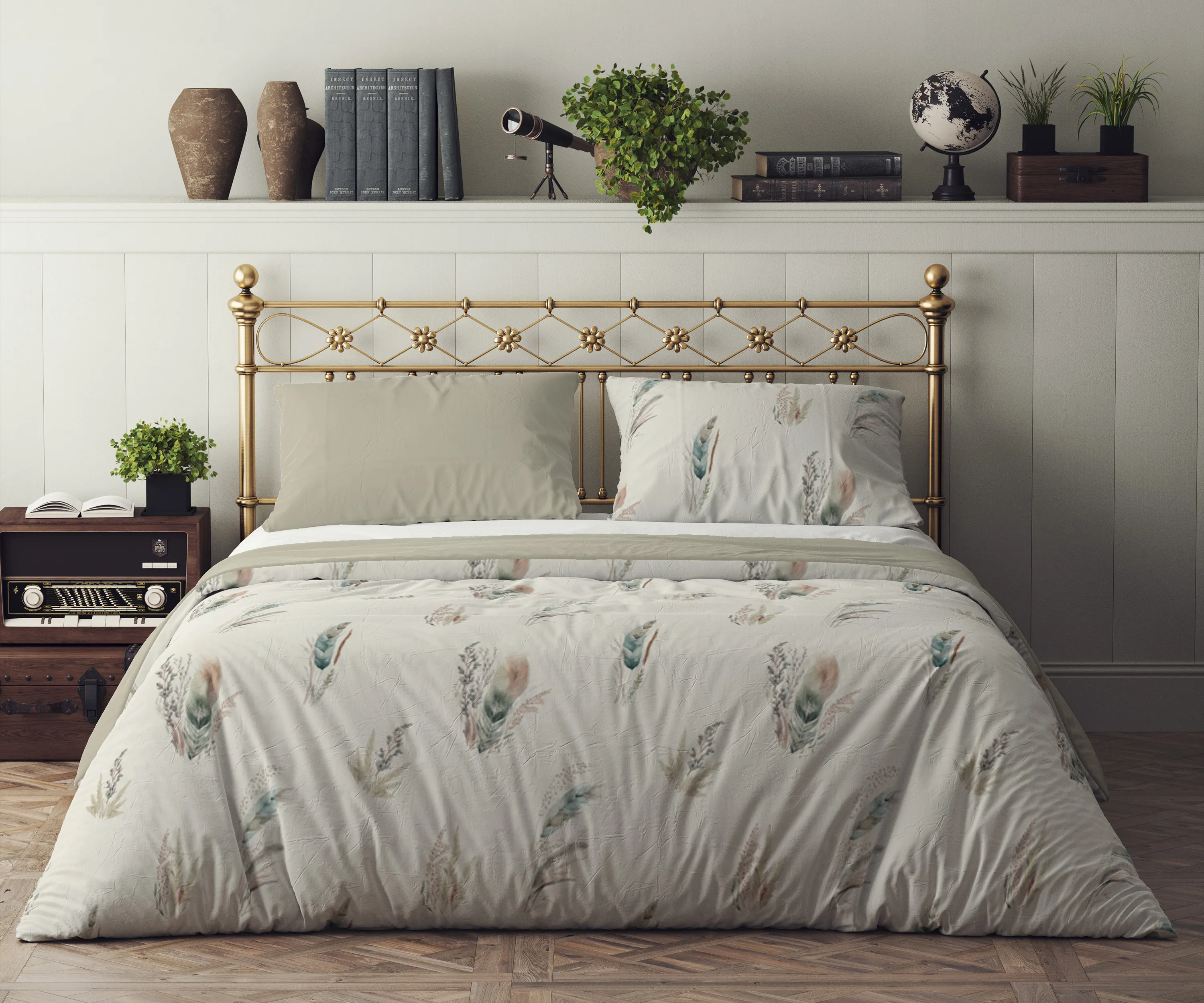 Pościel komplet NATURAL BOHO 008 bawełna 100% 140x200+70x90 biały beżowy - FARO_28974