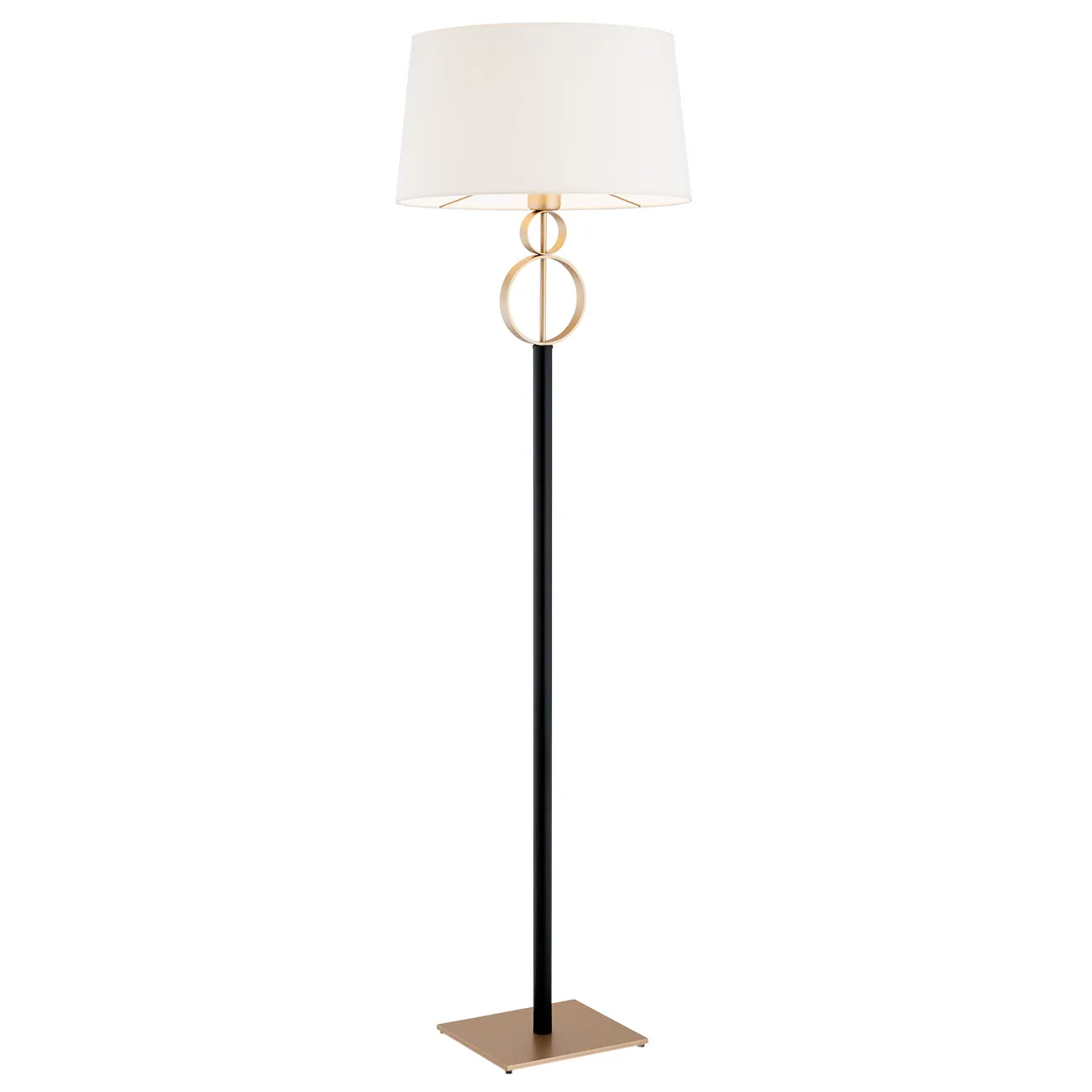 Lampa podłogowa PERSEO metalowa czarna złota śmietankowy okrągły klosz 158x45cm