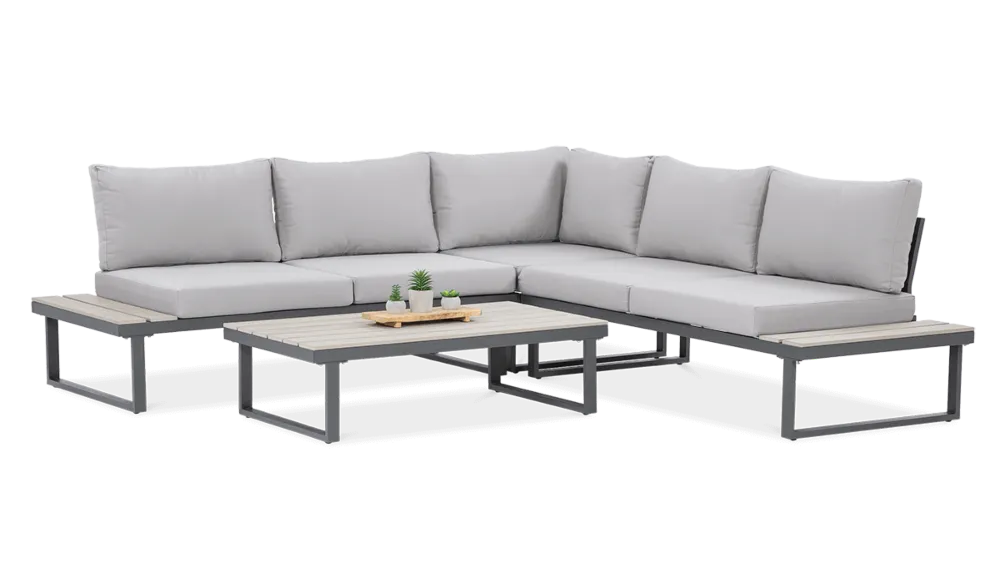 Narożnik ogrodowy modułowy EMERSON ze stolikiem jasnoszary - FG003443