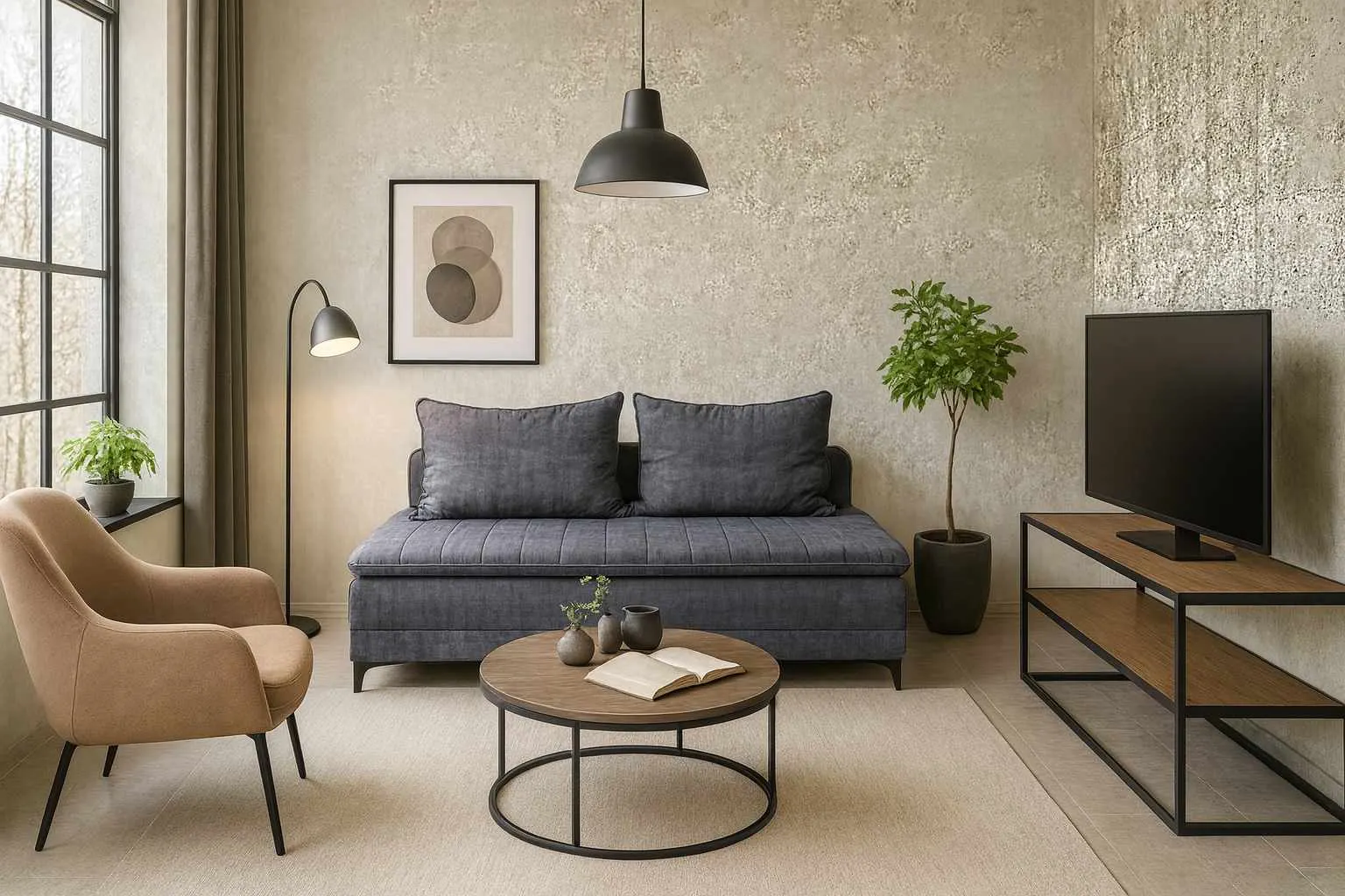 Sofa rozkładana LUCA 2 poduszki oparciowe, grafit - RU25412