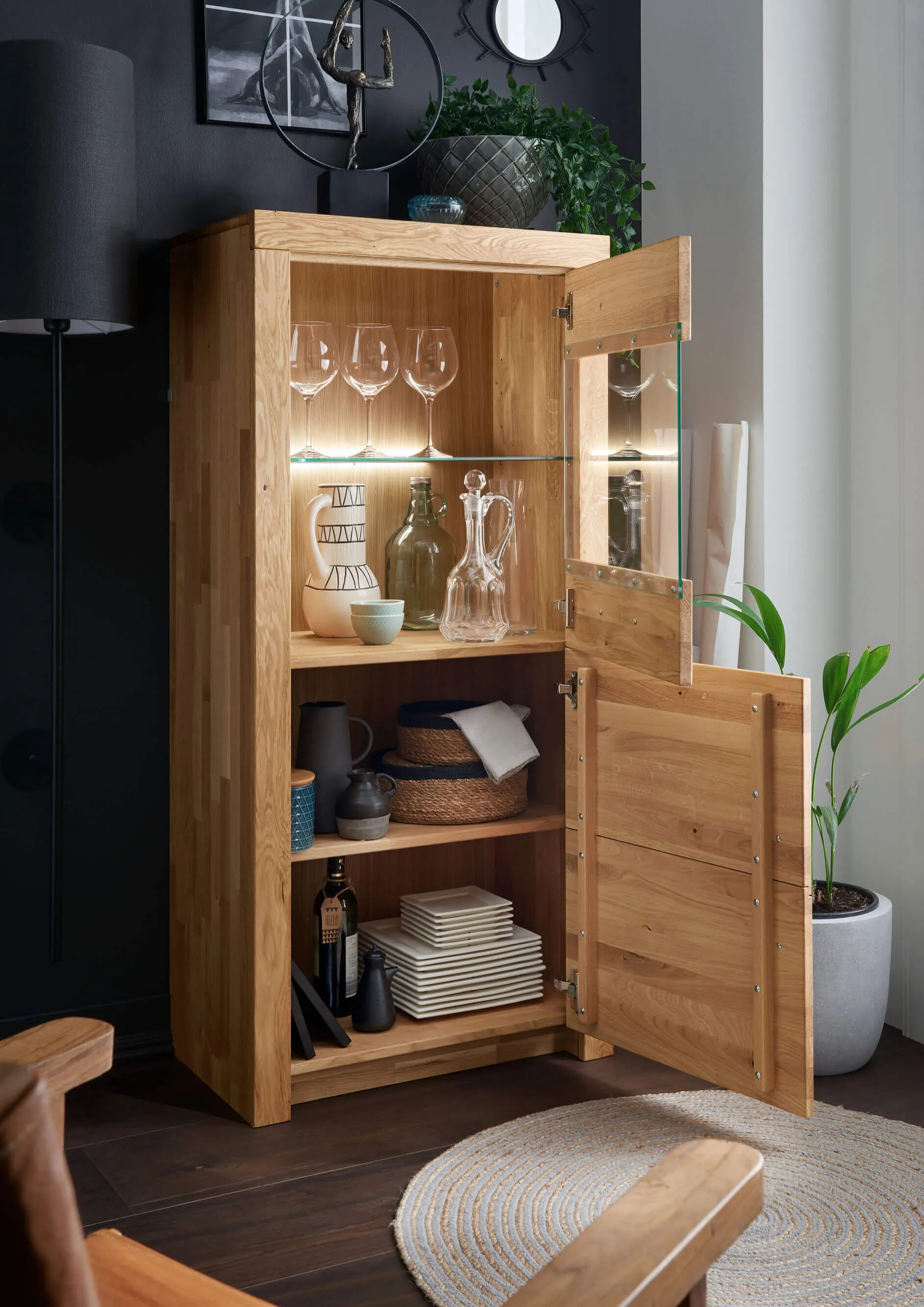 Kredens 1-drzwiowy dębowy z przeszkleniem DOVE 65x141 - GK_1031690601