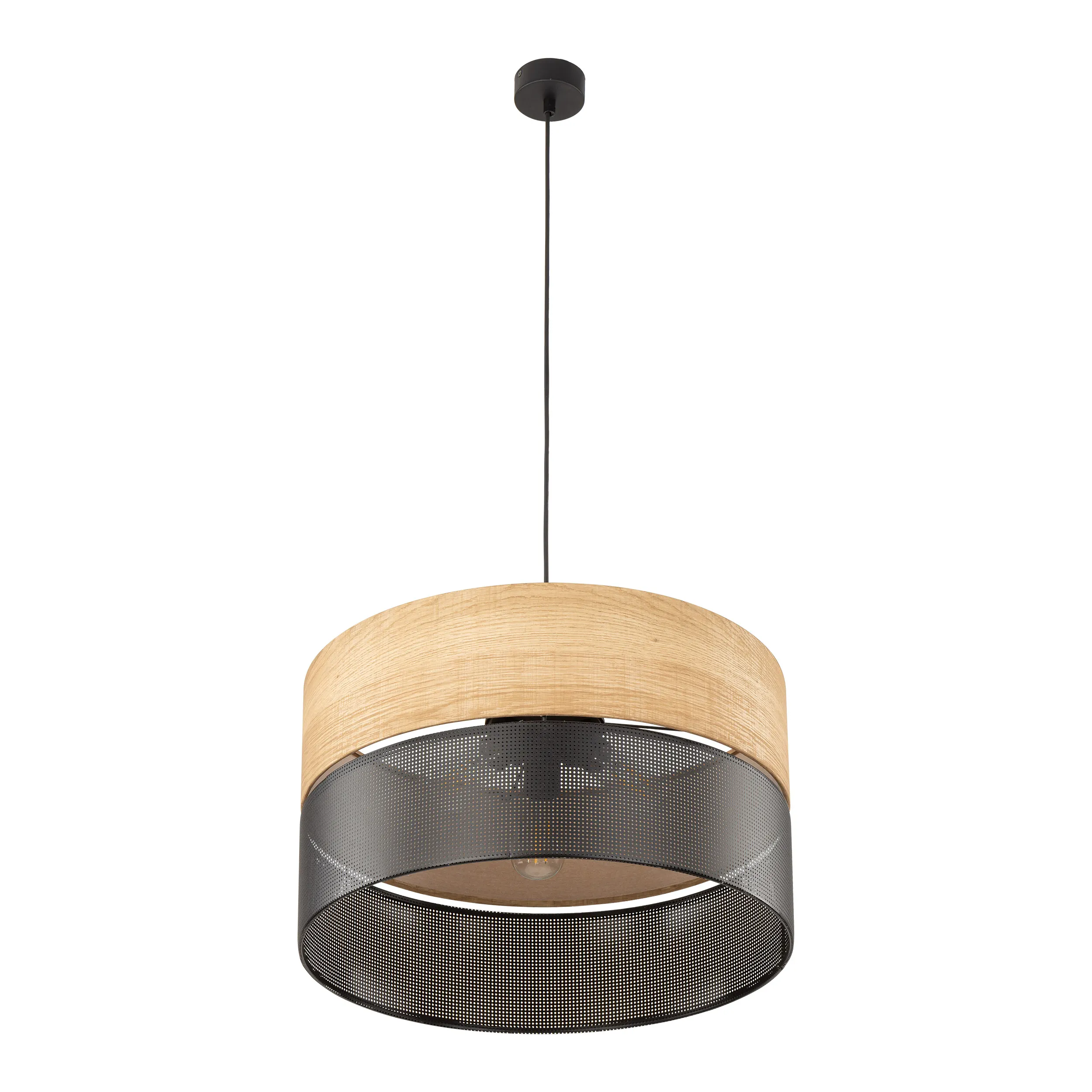 Lampa wisząca NICOL czarna z drewnianym elementem okrągła 120x50cm - TK_4798