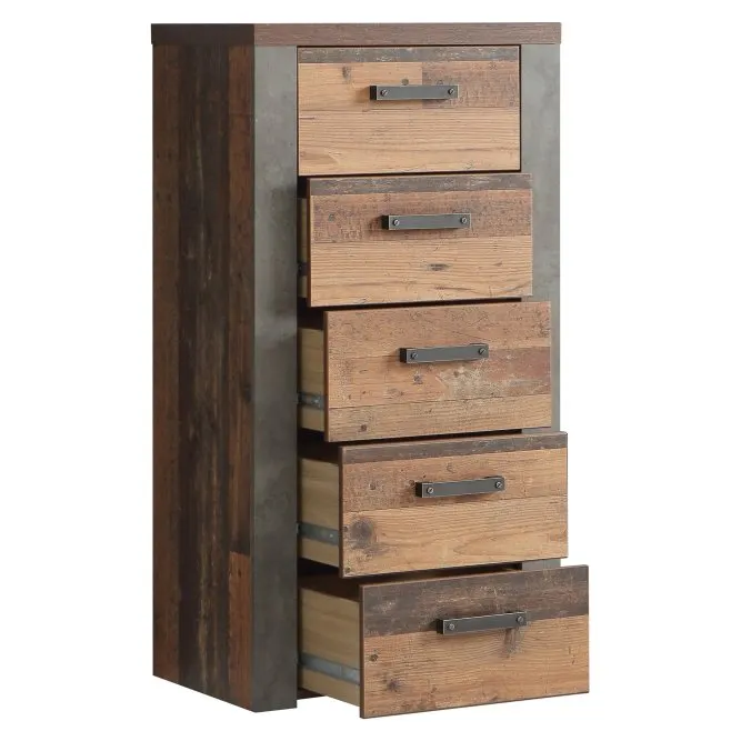 Komoda CLIF z 5 szufladami - old wood vintage, beton - NLKK311-C546