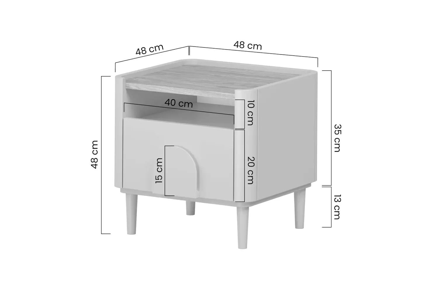 Szafka nocna z 1 szufladą i półką AMILIO 50 - eukaliptus dąb baltic dune uchwyty dąb naturalny nogi eukaliptus - B_169225