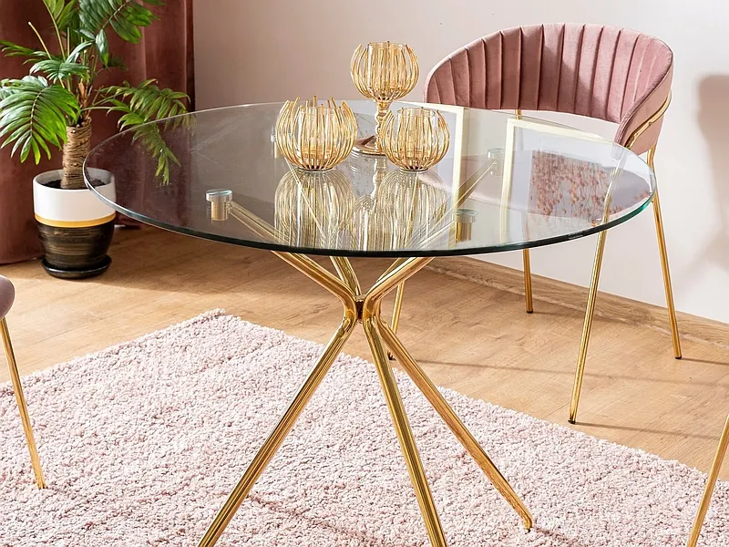 Stół okrągły AZALIA 80 cm transparentny/złote nogi Signal