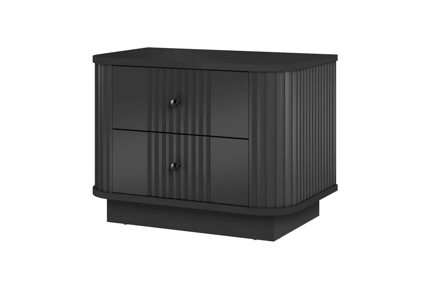 Zestaw szafka nocna z 2 szufladami VESPER 2-set ryflowany front - czarny czarne uchwyty cokół - B_169471