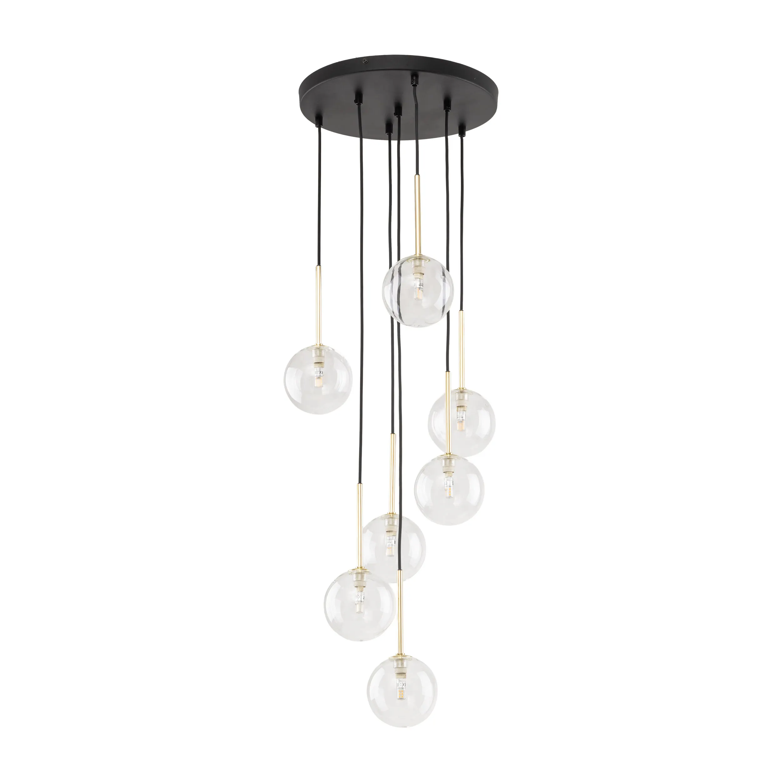 Lampa wisząca NILOS czarna ze złotymi elementami i okrągłymi kloszami 97x35cm