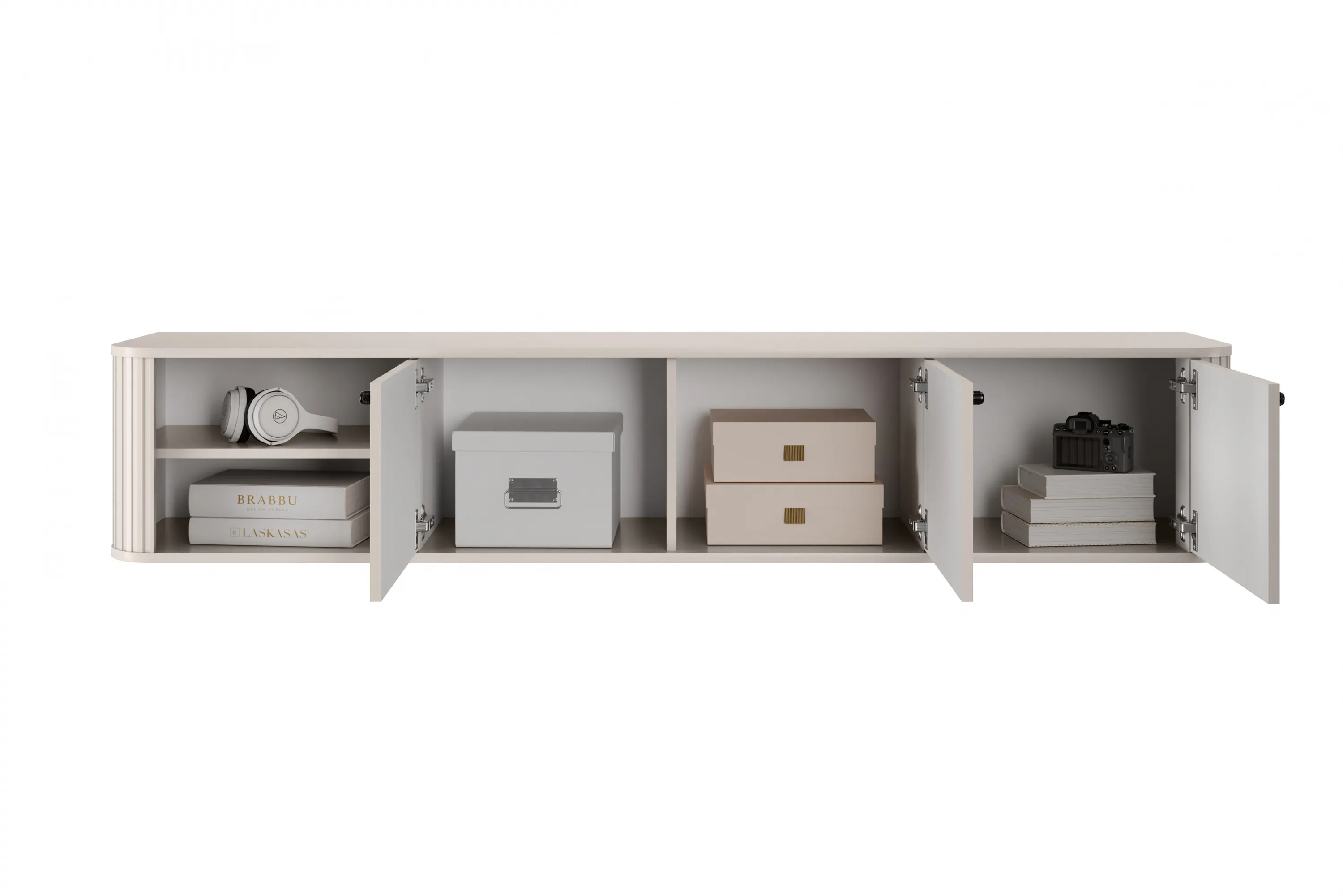 Szafka RTV wisząca 3-drzwiowa VESPER RTV 187 ryflowany front cashmere czarne uchwyty - B_163668