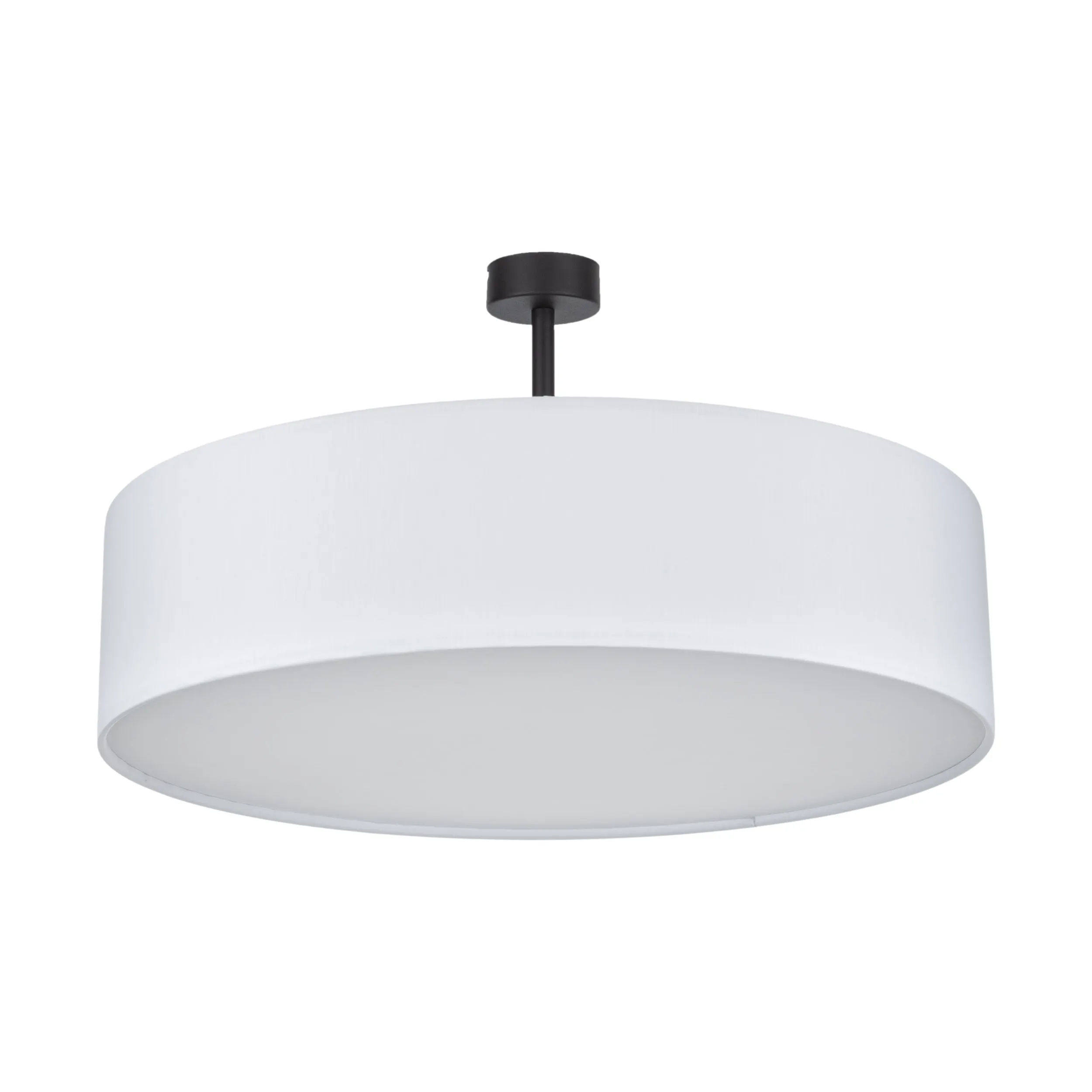 Lampa sufitowa RONDO na czarnej podstawie biała okrągła z tkaniny 60x35cm