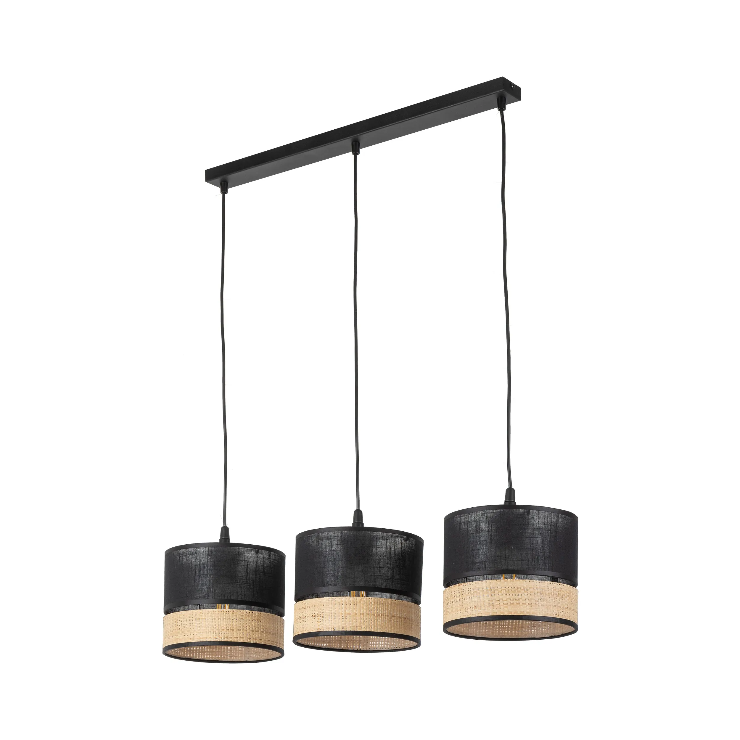 Lampa wisząca PAGLIA czarna z akcentem naturalnej tkaniny 110x60cm