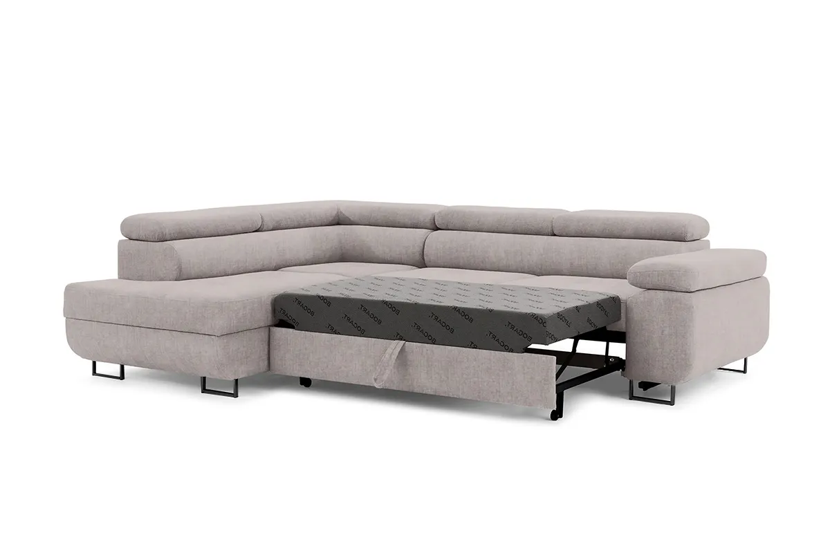 Narożnik lewostronny ANNABELLE L regulowane zagłówki nogi czarne tkanina Maya 01 beżowy - B_165788