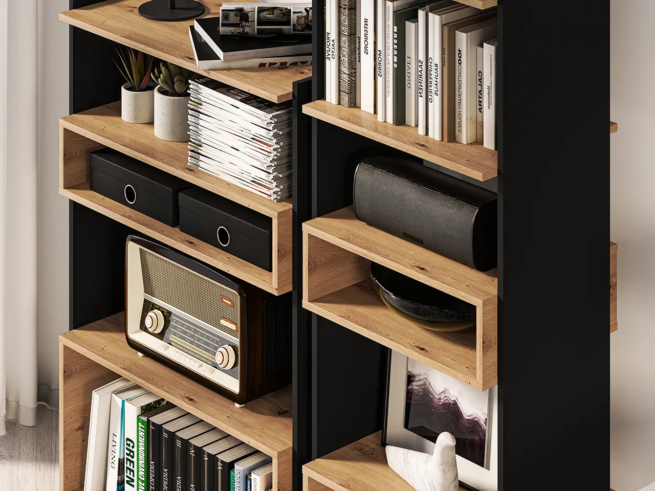 Regał niski TRIS 03 dąb artisan-czarny 80x122 - 1TRIS03-001