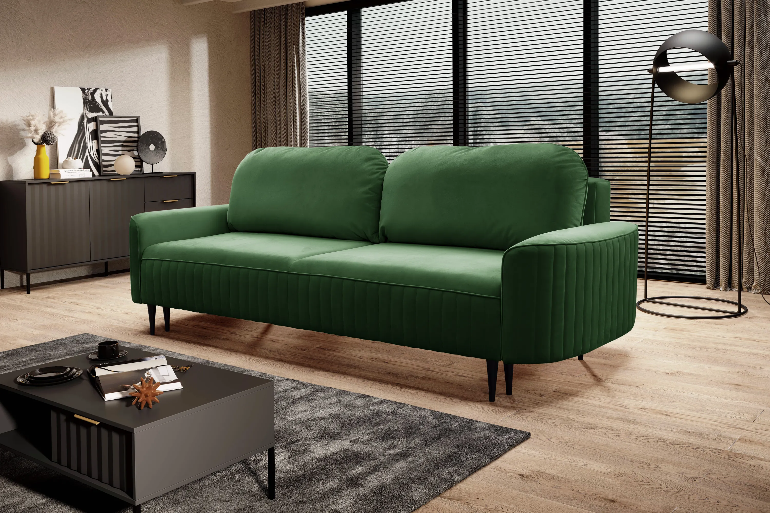 Sofa rozkładana z pojemnikiem VENA VELLUTO 244 cm zielona — zdjęcie 7