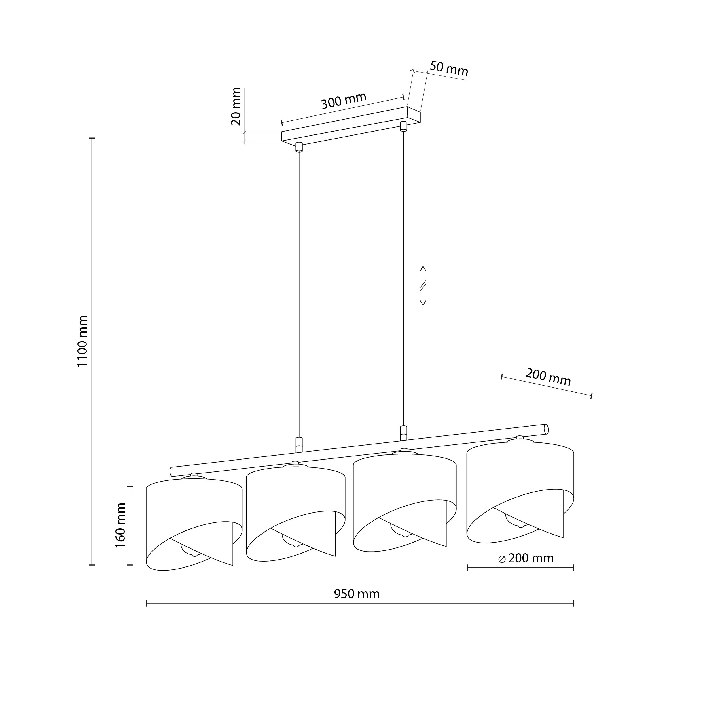 Lampa wisząca GRANT czarna ze złotymi elementami na czarnej listwie 95x94x20cm - TK_4825
