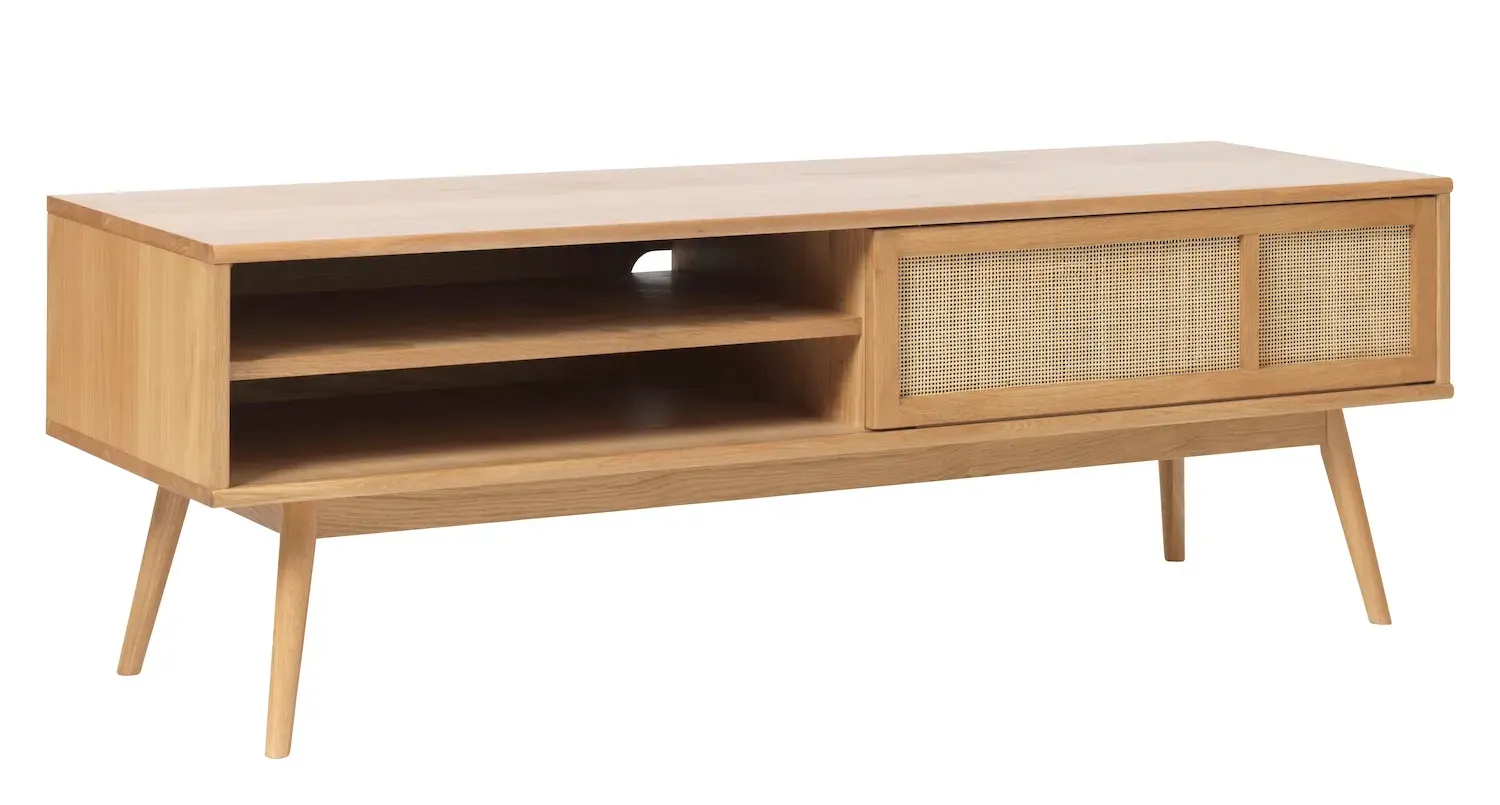 Szafka RTV 1-drzwiowa BARRALI z rattanem 150 cm - kolor: naturalny