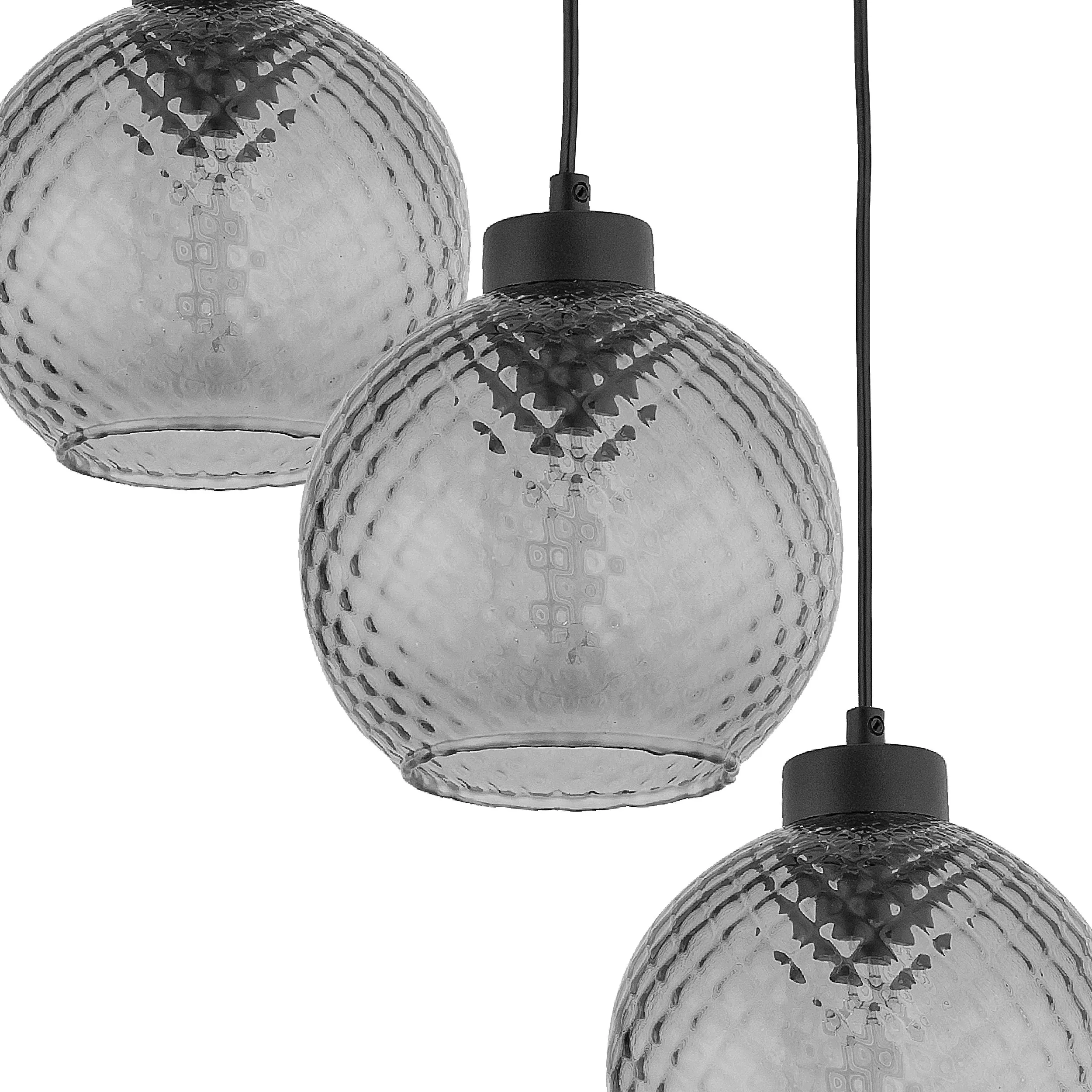 Lampa wisząca DEVON czarna szare okrągłe szklane klosze 110x42cm - TK_4627