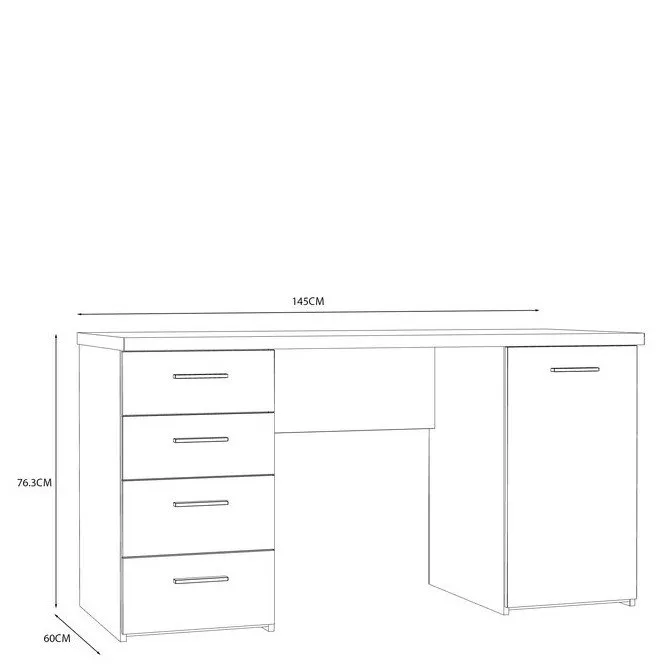 Biurko NET106 z szafką i 4 szufladami - beton, efekt dębu - MT926-C943