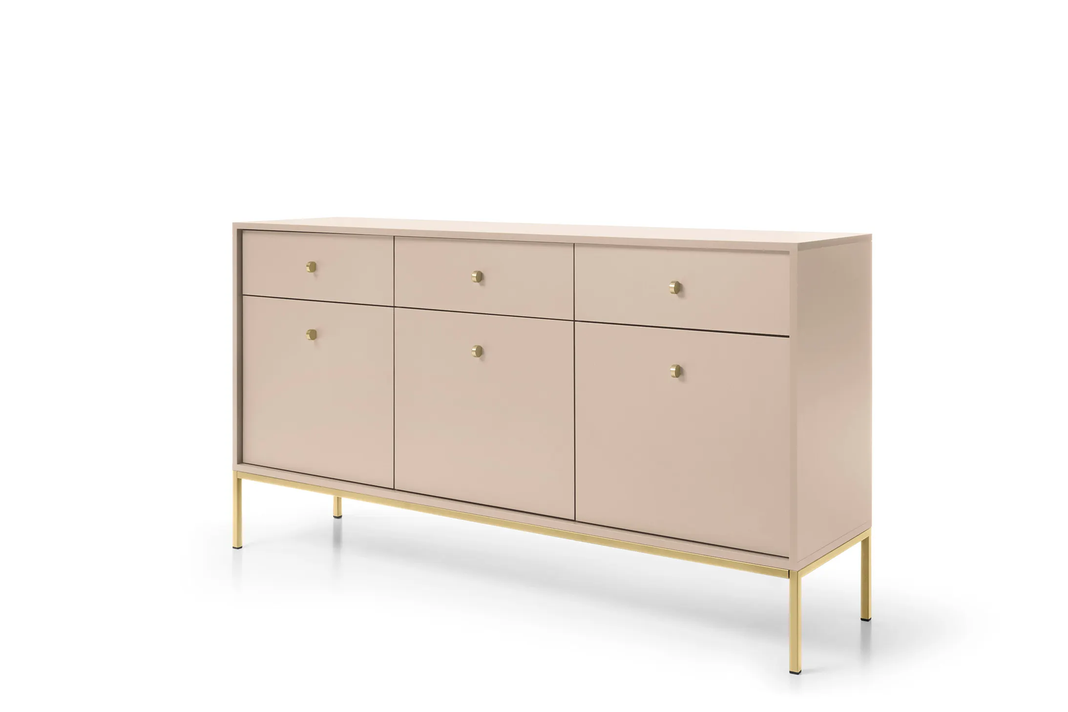 Komoda 3-drzwiowa z 3 szufladami MONO Piaskowy, Złoty