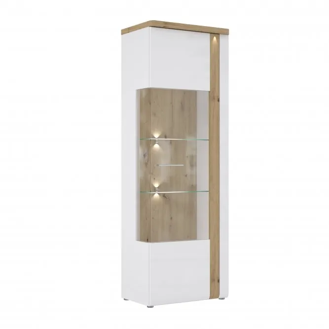 Witryna szklana wysoka TULUZA 196x66,5 prawa biała dąb artisan - TUZV811RB-C843