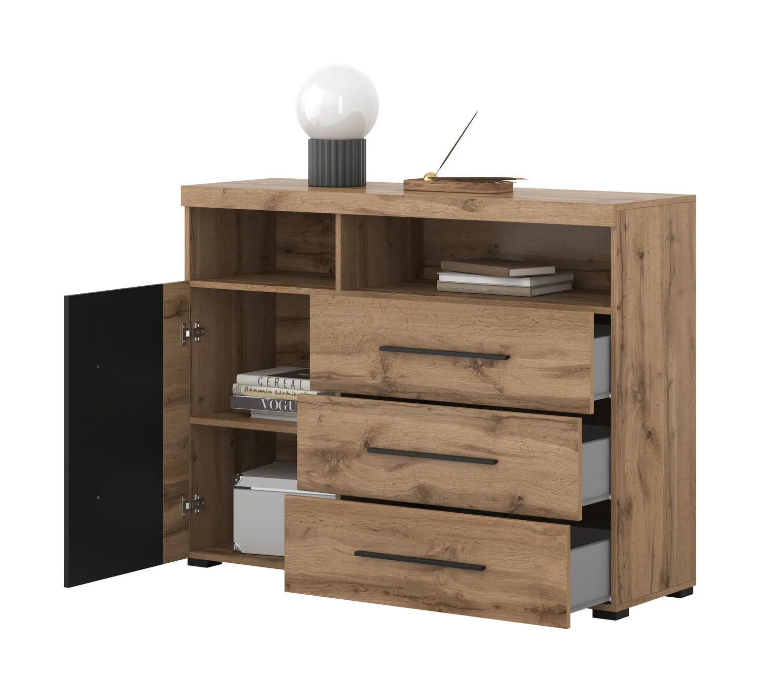 Komoda 1-drzwiowa z szufladami ROGER 1D3S dąb wotan - 22N2ZH47