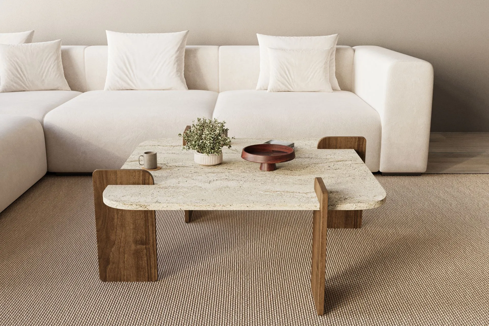 Stolik kawowy AFROLLI 90x90 cm trawertynowy orzech - ASI_116SAM1501