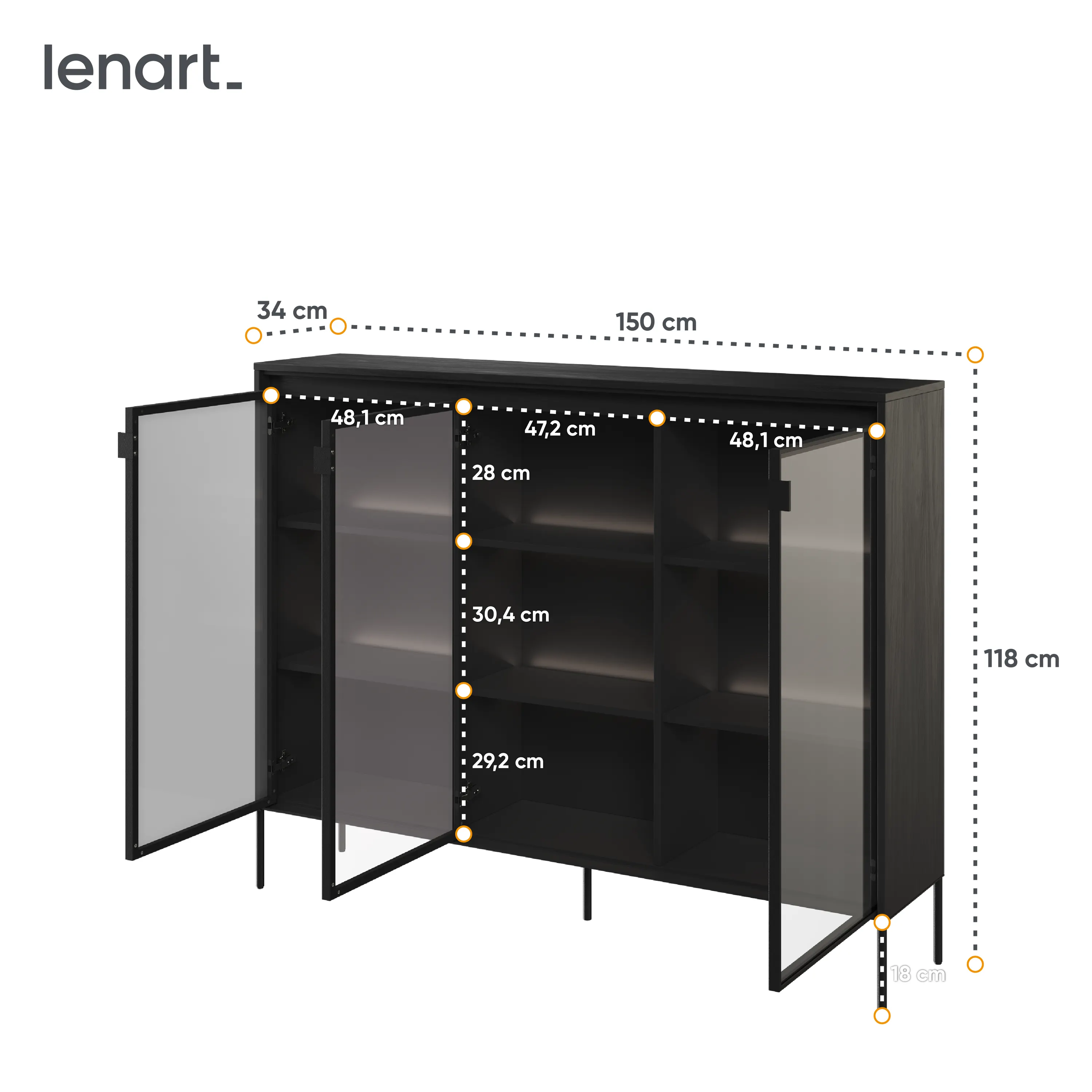 Niska witryna z oświetleniem TREND TR-08 3D czarna - TR8C-V2