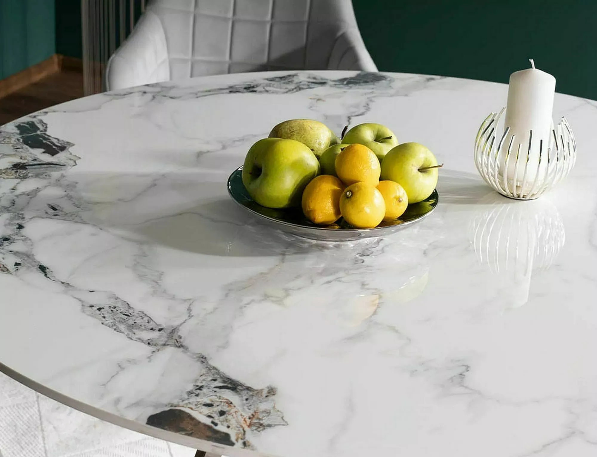 STÓŁ MURANO BIAŁY/ CHROM STELAŻ FI90 - MURANOBCHFI90