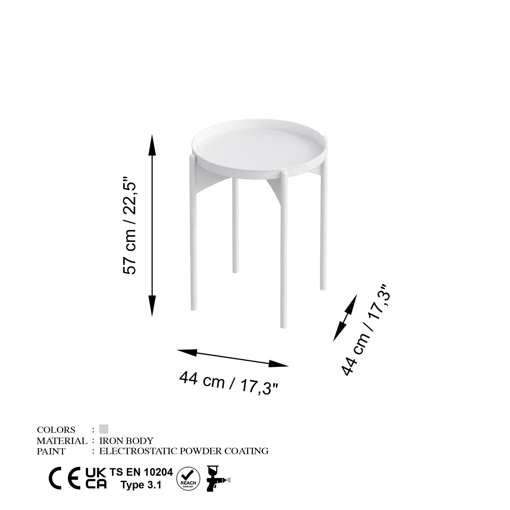 Stolik kawowy metalowy SHB 002 okrągły 44x44 biały