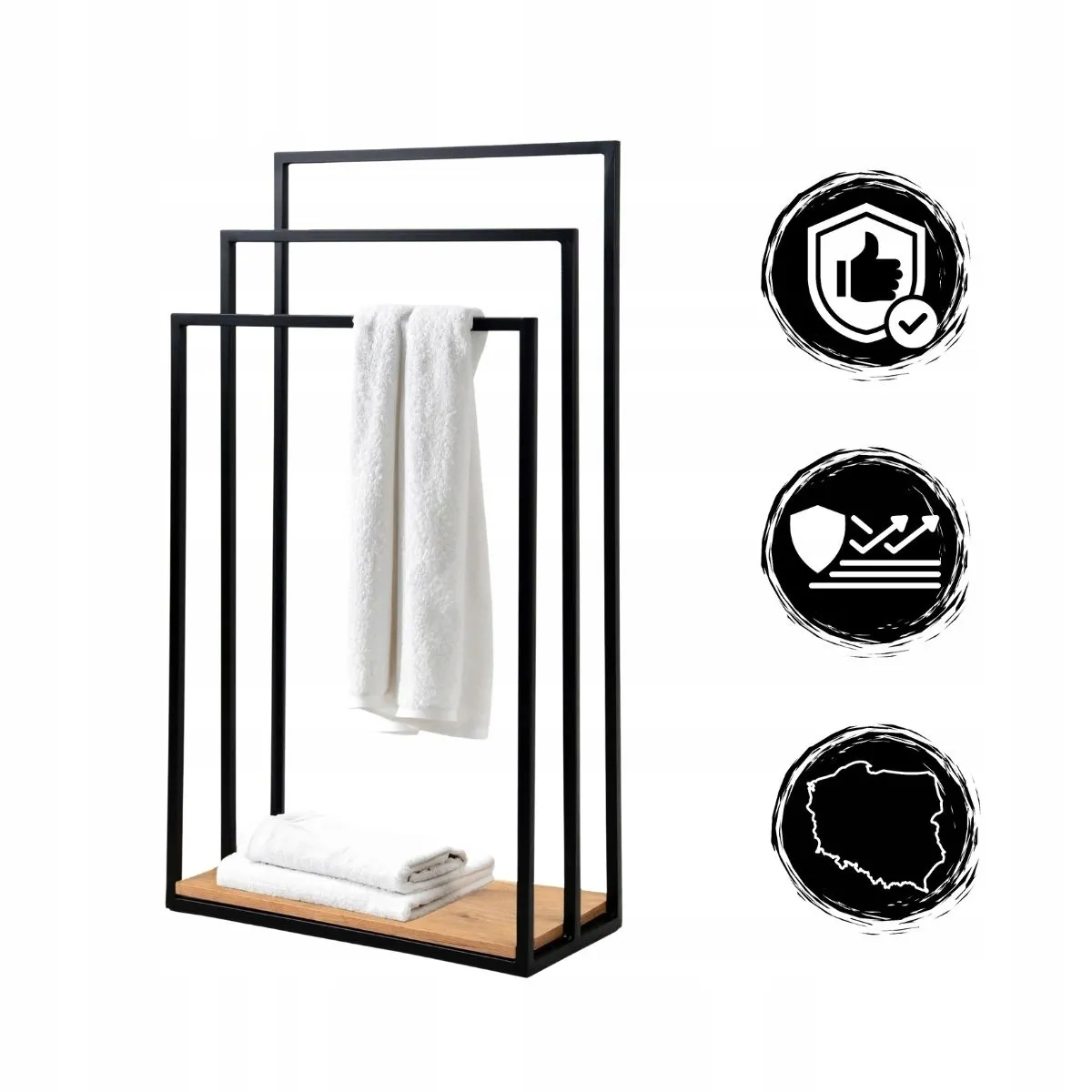 Wieszak na ręczniki metalowy CLECY 50x23x92 czarny efekt drewna - LD_TZ000382